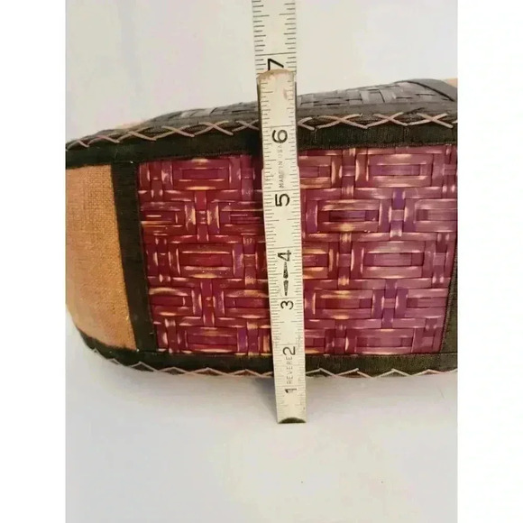 Vintage Unique Wood Exterior Satchel Top Handle Bag Vacation Resortwear Summer - Picture 10 of 12